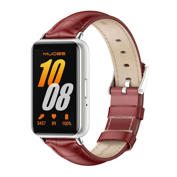 For Samsung Galaxy Fit 3 Mijobs Dual-sided Genuine Leather Watch Band(Bamboo Red Silver) - free shipping - PMc TechLife - Order now!