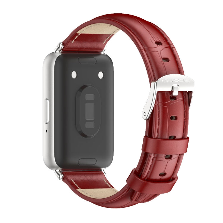 For Samsung Galaxy Fit 3 Mijobs Dual-sided Genuine Leather Watch Band(Bamboo Red Silver) - free shipping - PMc TechLife - Order now!