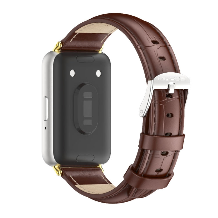 For Samsung Galaxy Fit 3 Mijobs Dual-sided Genuine Leather Watch Band(Bamboo Coffee Gold) - free shipping - PMc TechLife - Order now!