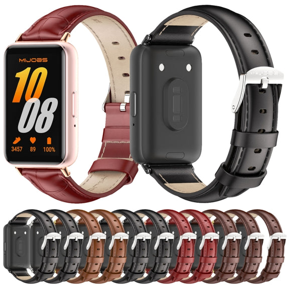For Samsung Galaxy Fit 3 Mijobs Dual-sided Genuine Leather Watch Band(Brown Silver)