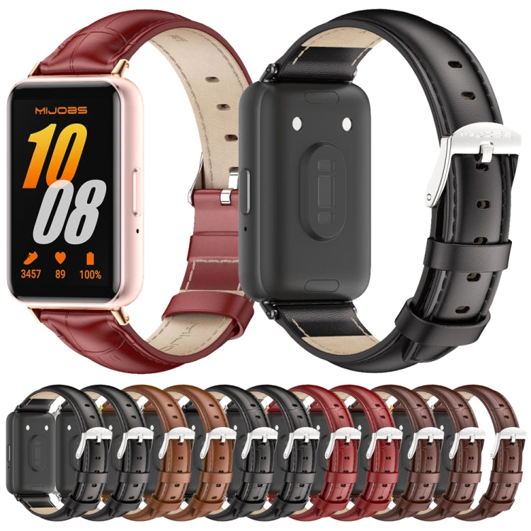 For Samsung Galaxy Fit 3 Mijobs Dual-sided Genuine Leather Watch Band(Brown Silver)