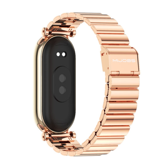 For Xiaomi Smart Band 10 / 9 / 8 Mijobs GT4 Bamboo Buckle Metal Watch Band(Rose Gold)