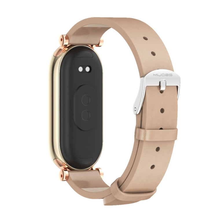 For Xiaomi Smart Band 10 / 9 / 8 Mijobs GT4 First Layer Cowhide Watch Band(Apricot Rose Gold)