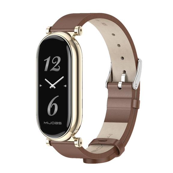For Xiaomi Smart Band 10 / 9 / 8 Mijobs GT4 First Layer Cowhide Watch Band(Brown Light Gold)