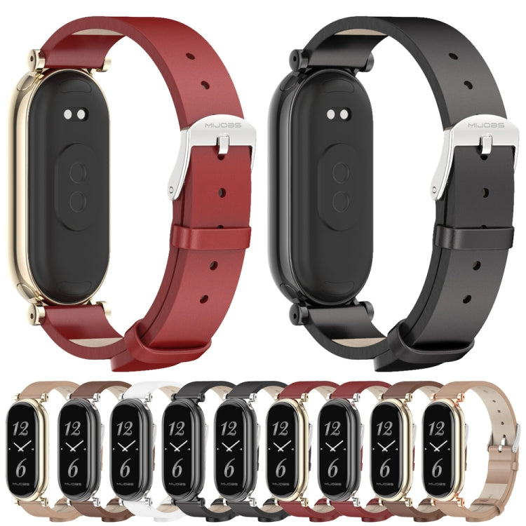 For Xiaomi Smart Band 10 / 9 / 8 Mijobs GT4 First Layer Cowhide Watch Band(Brown Light Gold)