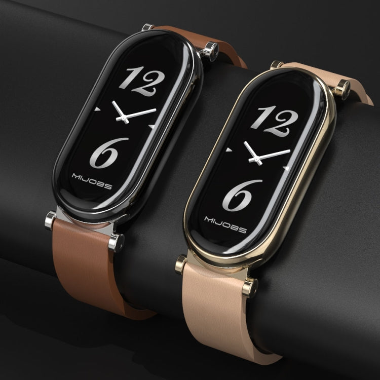 For Xiaomi Smart Band 10 / 9 / 8 Mijobs GT4 First Layer Cowhide Watch Band(Brown Light Gold)