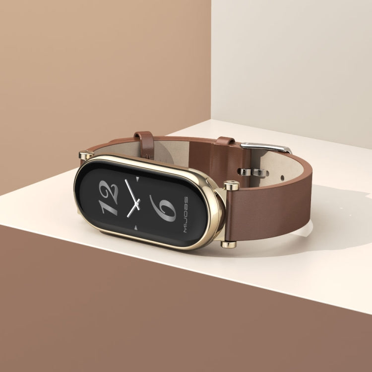 For Xiaomi Smart Band 10 / 9 / 8 Mijobs GT4 First Layer Cowhide Watch Band(Brown Light Gold)