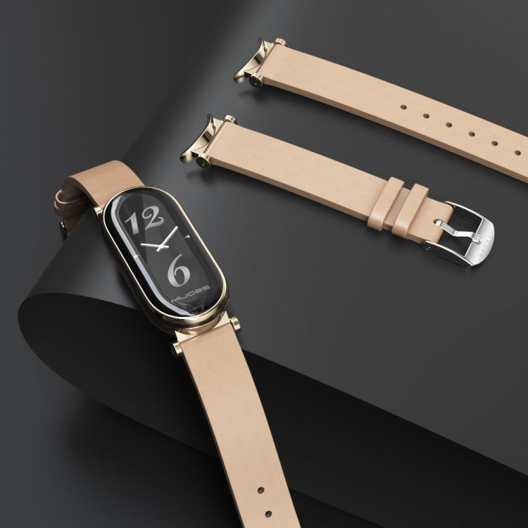 For Xiaomi Smart Band 10 / 9 / 8 Mijobs GT4 First Layer Cowhide Watch Band(Brown Light Gold)