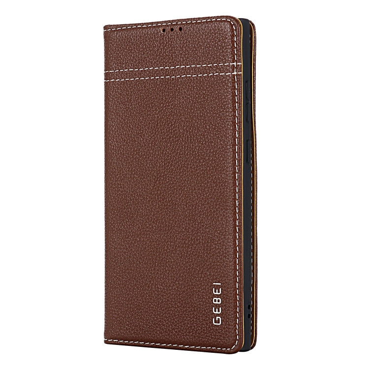 For Samsung Galaxy S24 5G GEBEI Top-grain Horizontal Flip Leather Phone Case(Brown) - free shipping - PMC Jewellery - Order now!