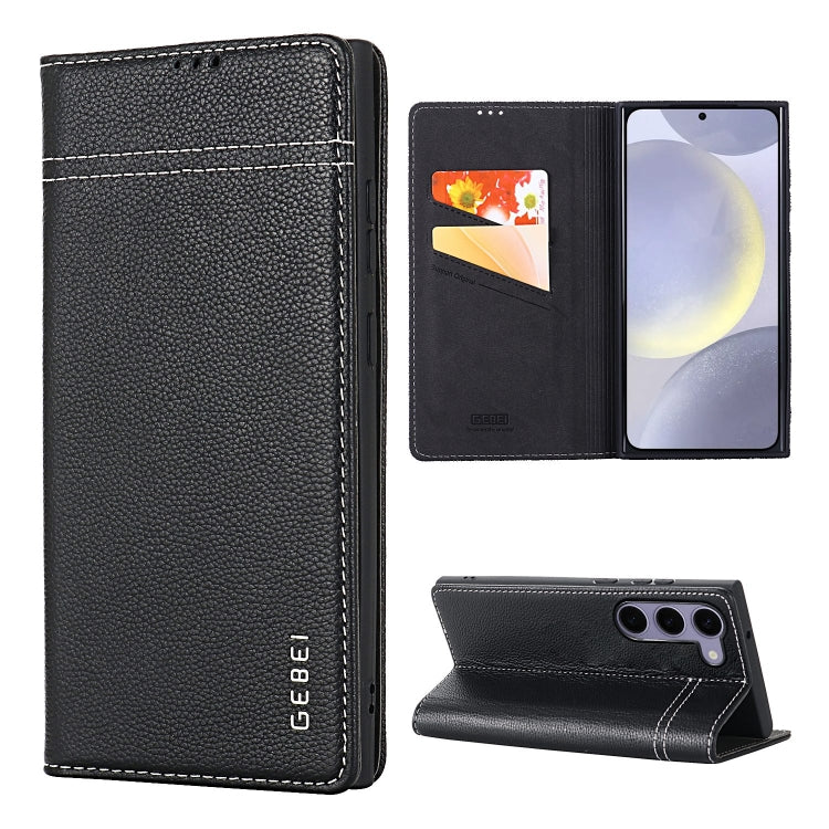 For Samsung Galaxy S24+ 5G GEBEI Top-grain Horizontal Flip Leather Phone Case(Black) - free shipping - PMC Jewellery - Order now!