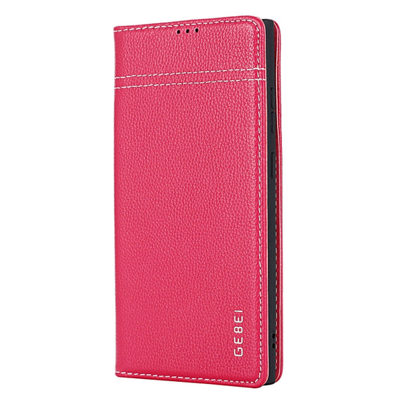 For Samsung Galaxy S24 Ultra 5G GEBEI Top-grain Horizontal Flip Leather Phone Case(Rose Red)