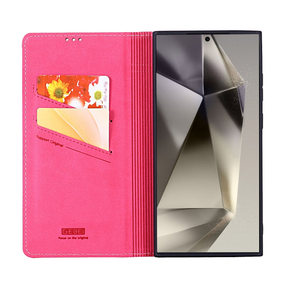 For Samsung Galaxy S24 Ultra 5G GEBEI Top-grain Horizontal Flip Leather Phone Case(Rose Red)