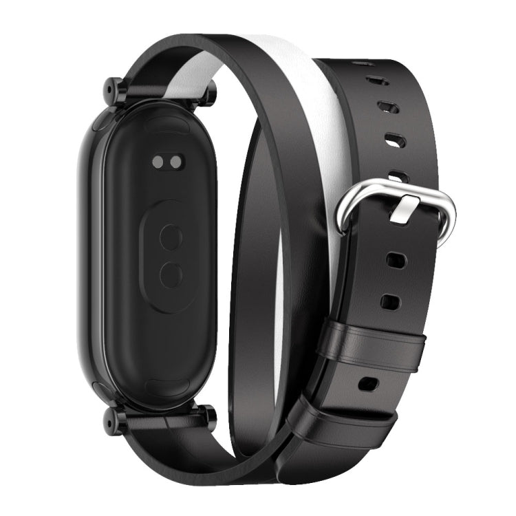 For Xiaomi Smart Band 10 / 9 / 8 Mijobs GT4 Dual-Loop Leather Watch Band(Black+White+Black)