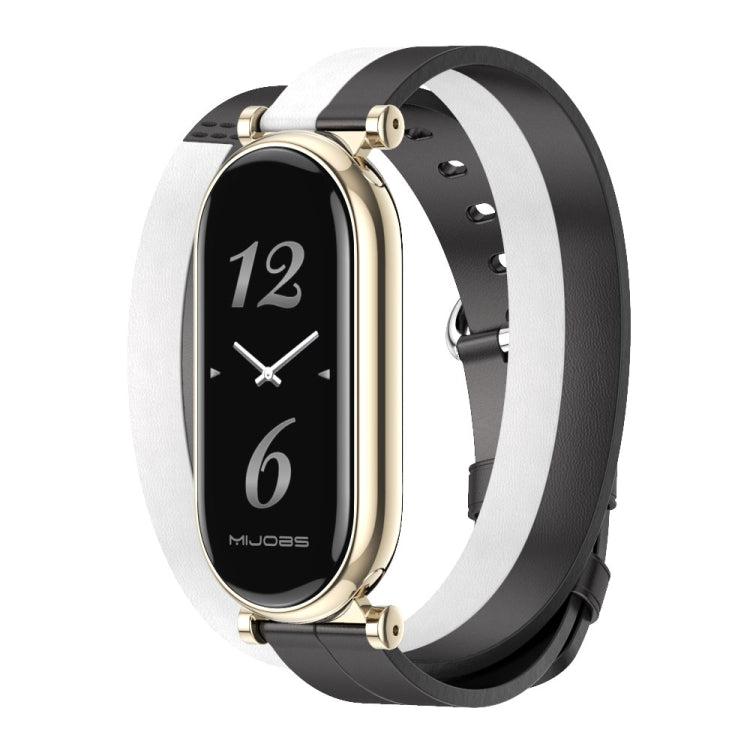 For Xiaomi Smart Band 10 / 9 / 8 Mijobs GT4 Dual-Loop Leather Watch Band(Black+White+Light Gold)