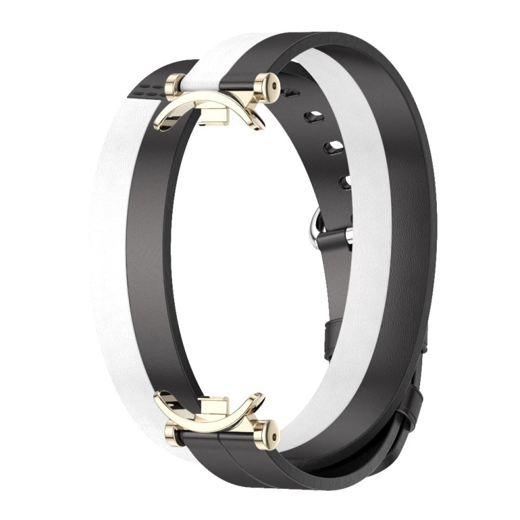 For Xiaomi Smart Band 10 / 9 / 8 Mijobs GT4 Dual-Loop Leather Watch Band(Black+White+Light Gold)