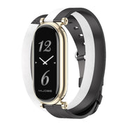 For Xiaomi Smart Band 10 / 9 / 8 Mijobs GT4 Dual-Loop Leather Watch Band(Black+White+Light Gold)