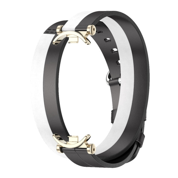 For Xiaomi Smart Band 10 / 9 / 8 Mijobs GT4 Dual-Loop Leather Watch Band(Black+White+Light Gold)