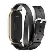 For Xiaomi Smart Band 10 / 9 / 8 Mijobs GT4 Dual-Loop Leather Watch Band(Black+White+Light Gold)