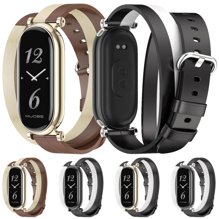 For Xiaomi Smart Band 10 / 9 / 8 Mijobs GT4 Dual-Loop Leather Watch Band(Black+White+Light Gold)
