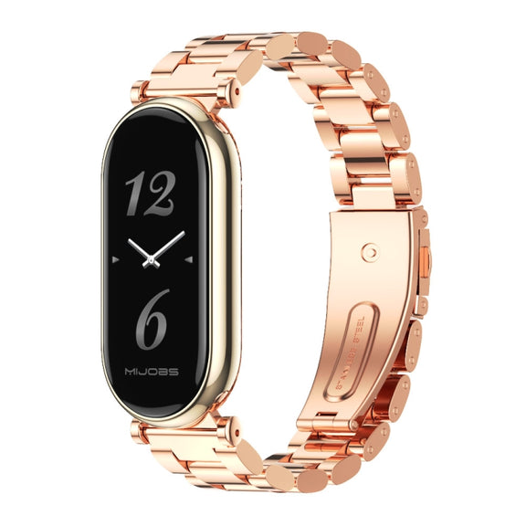 For Xiaomi Smart Band 10 / 9 / 8 Mijobs GT4 Three Beads Metal Watch Band(Rose Gold)