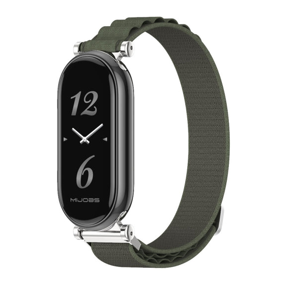 For Xiaomi Smart Band 10 / 9 / 8 Mijobs GT4 Nylon Breathable Watch Band(Army Green Silver)