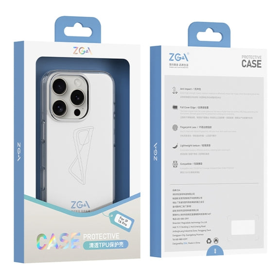 For iPhone 16 Pro Max ZGA Clear TPU Shockproof Phone Case(Transparent)