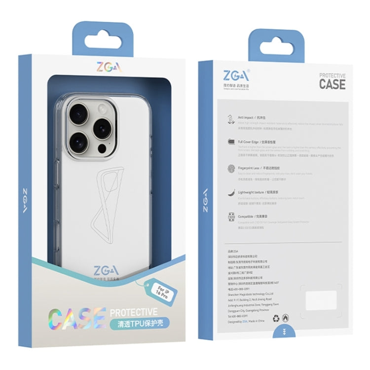 For iPhone 16 Pro ZGA Clear TPU Shockproof Phone Case(Transparent)