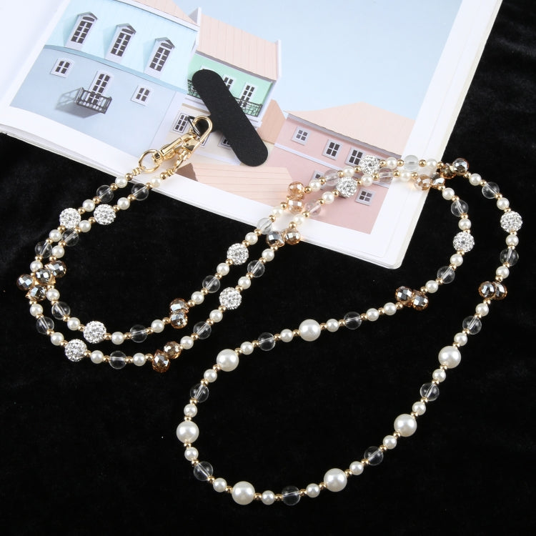 Mobile Phone Anti-lost Long Chain Flash Diamond Pearl Crossbody Lanyard(Light Yellow) - Lanyards & Wrist Straps by PMc TechLife | Online Shopping South Africa | PMc TechLife | Buy Now Pay Later Mobicred