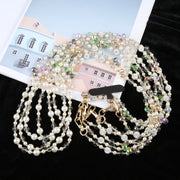 Mobile Phone Anti-lost Long Chain Flash Diamond Pearl Crossbody Lanyard(Black)