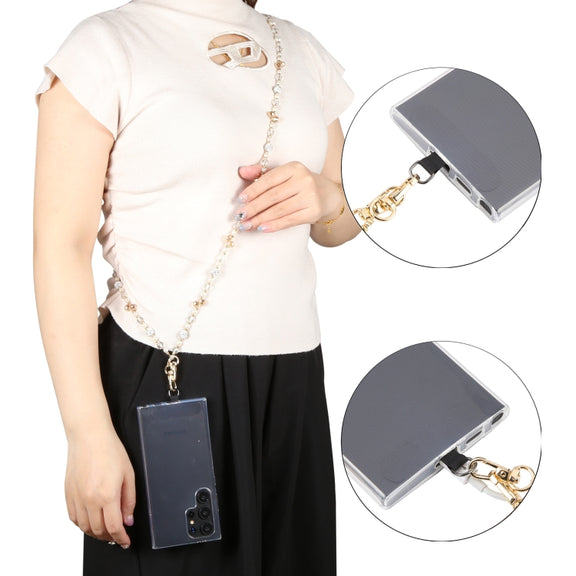 Mobile Phone Anti-lost Long Chain Flash Diamond Pearl Crossbody Lanyard(Light Yellow)