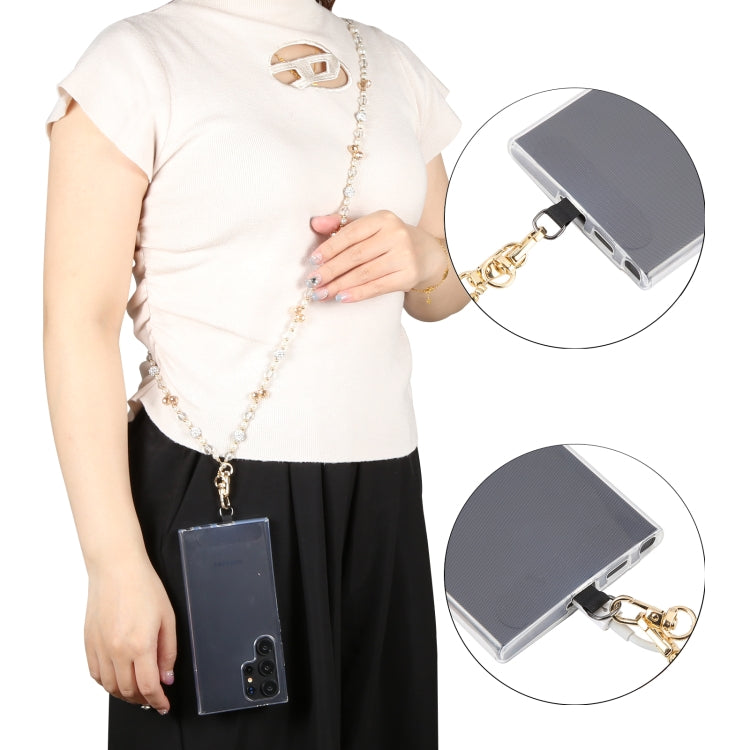 Mobile Phone Anti-lost Long Chain Flash Diamond Pearl Crossbody Lanyard(Light Yellow)