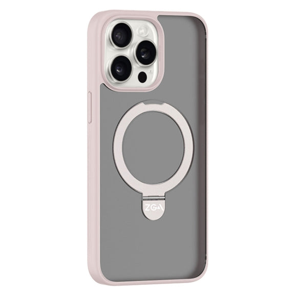 For iPhone 15 Pro Max ZGA Magsafe Holder PC Hybrid TPU Phone Case(Pink)
