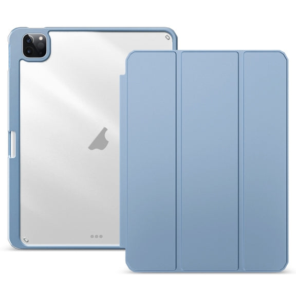 For iPad Pro 12.9 2022/2021/2020 ZGA Tri-Fold Voltage Smart Leather Tablet Case(Ice Blue)