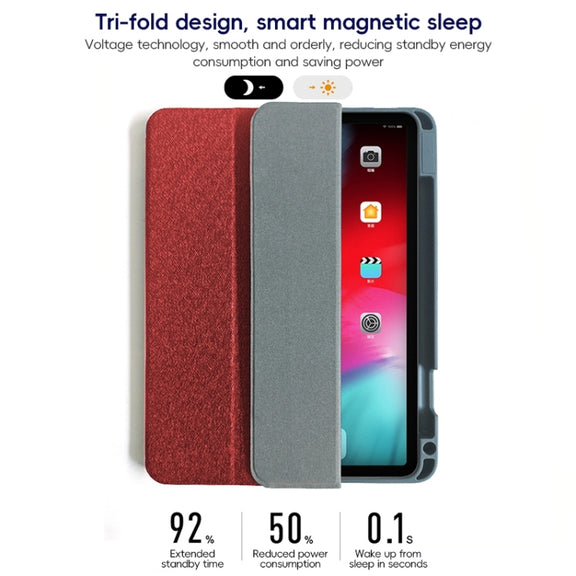 For iPad Pro 12.9 2022/2021/2020 ZGA Tri-Fold Voltage Smart Leather Tablet Case(Red)