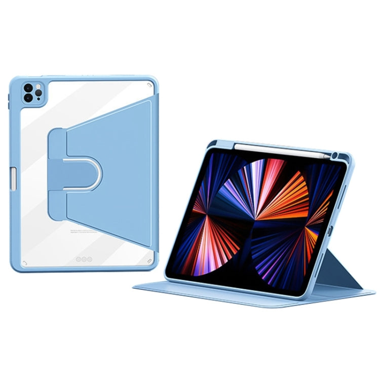 For iPad Pro 12.9 2022/2021/2020 ZGA Tri-Fold 360 Rotation Smart Leather Tablet Case(Blue) - free shipping - PMC Jewellery - Order now!