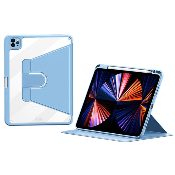 For iPad Pro 12.9 2022/2021/2020 ZGA Tri-Fold 360 Rotation Smart Leather Tablet Case(Blue)