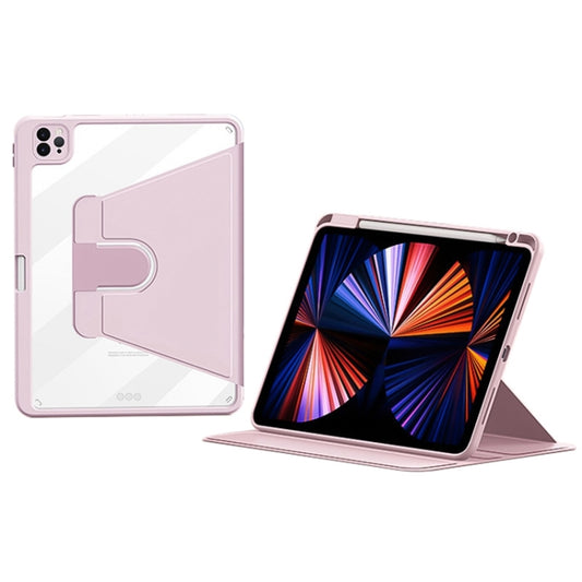 For iPad Pro 12.9 2022/2021/2020 ZGA Tri-Fold 360 Rotation Smart Leather Tablet Case(Pink) - free shipping - PMC Jewellery - Order now!