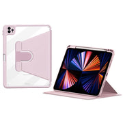 For iPad Pro 12.9 2022/2021/2020 ZGA Tri-Fold 360 Rotation Smart Leather Tablet Case(Pink)