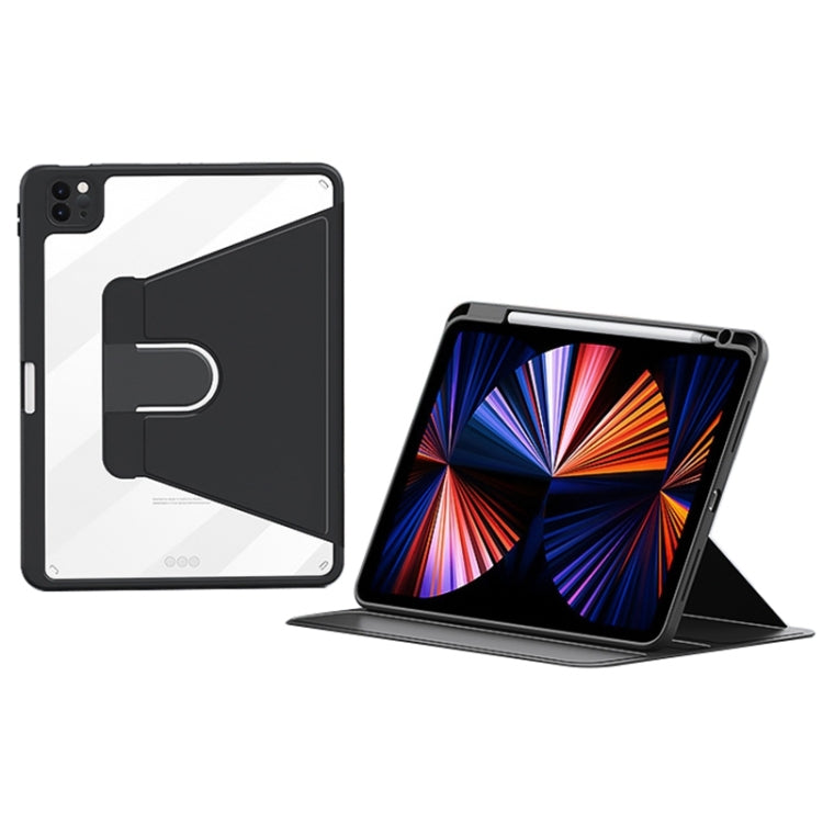 For iPad Pro 12.9 2022/2021/2020 ZGA Tri-Fold 360 Rotation Smart Leather Tablet Case(Black) - free shipping - PMC Jewellery - Order now!
