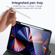 For iPad 10.2 2021/2020/2019 ZGA Tri-Fold 360 Rotation Smart Leather Tablet Case(Blue)