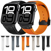 For Apple Watch Series 10 46mm Vertical Texture Black Buckle Elastic Silicone Watch Band(Black)
