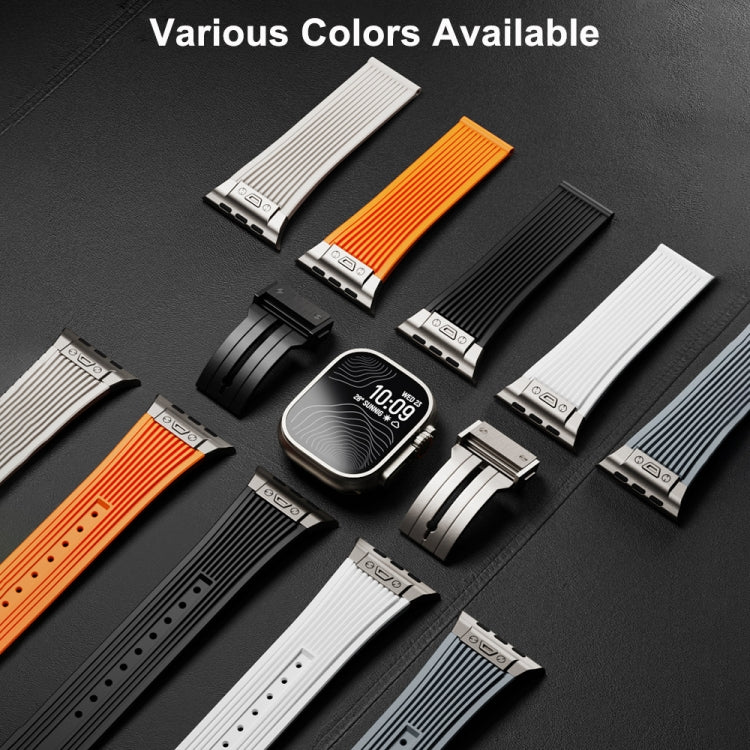 For Apple Watch Series 10 46mm Vertical Texture Black Buckle Elastic Silicone Watch Band(Black)