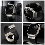 For Apple Watch Series 10 46mm Vertical Texture Black Buckle Elastic Silicone Watch Band(Black)