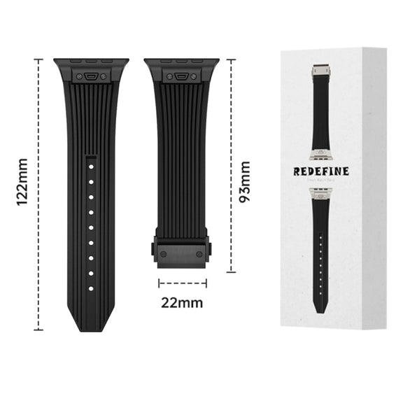 For Apple Watch Series 10 46mm Vertical Texture Black Buckle Elastic Silicone Watch Band(Black)