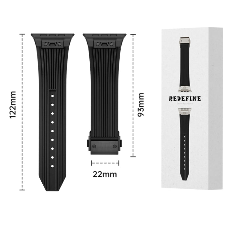 For Apple Watch Series 10 46mm Vertical Texture Black Buckle Elastic Silicone Watch Band(Black)