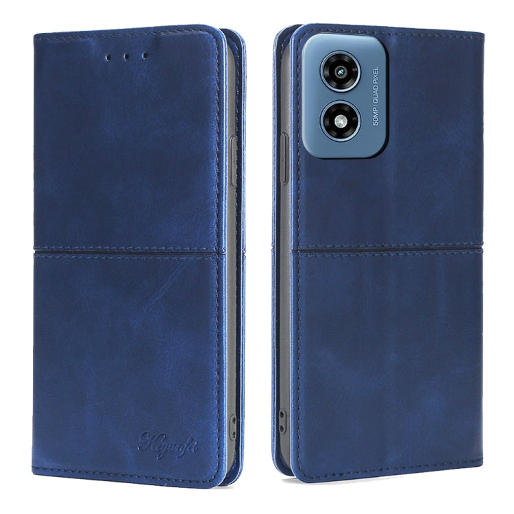 For Motorola Moto G Play 4G 2024 Cow Texture Magnetic Leather Phone Case(Blue) - Motorola Cases by PMC Jewellery | Online Shopping South Africa | PMC Jewellery | Buy Now Pay Later Mobicred