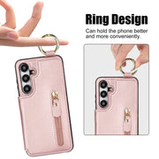 For Samsung Galaxy S24 5G Litchi Texture Zipper Double Buckle Card Bag Phone Case(Rose Gold)
