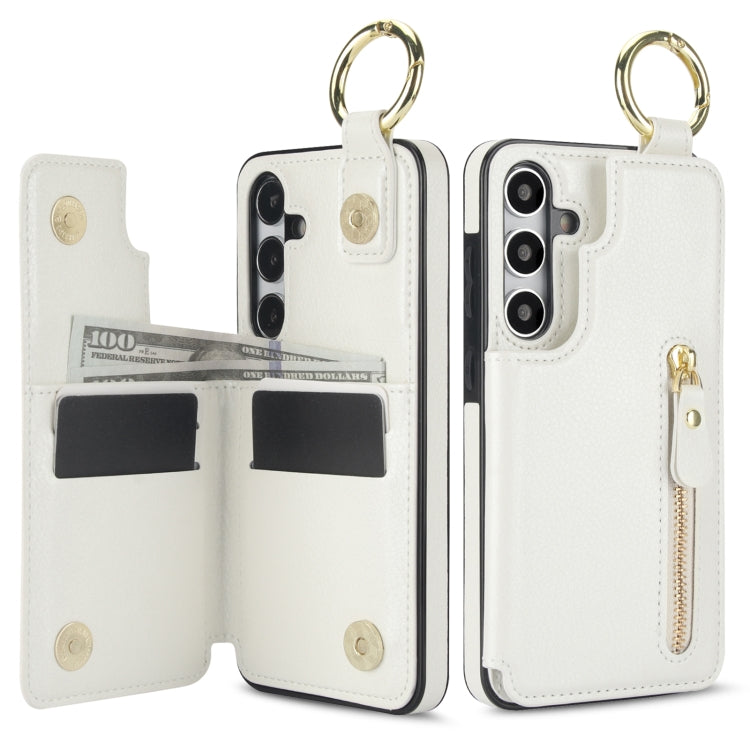 For Samsung Galaxy S24 5G Litchi Texture Zipper Double Buckle Card Bag Phone Case(White) - free shipping - PMC Jewellery - Order now!