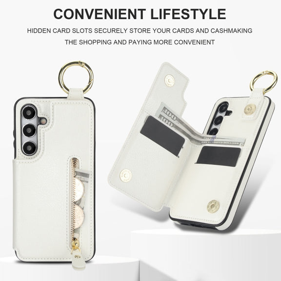 For Samsung Galaxy S24 5G Litchi Texture Zipper Double Buckle Card Bag Phone Case(White)