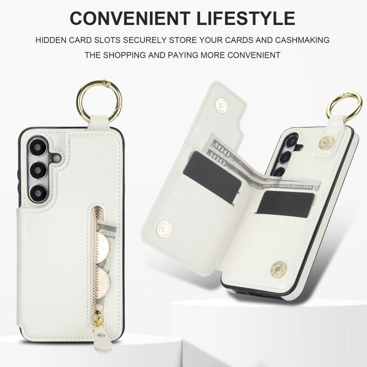 For Samsung Galaxy S24 5G Litchi Texture Zipper Double Buckle Card Bag Phone Case(White)